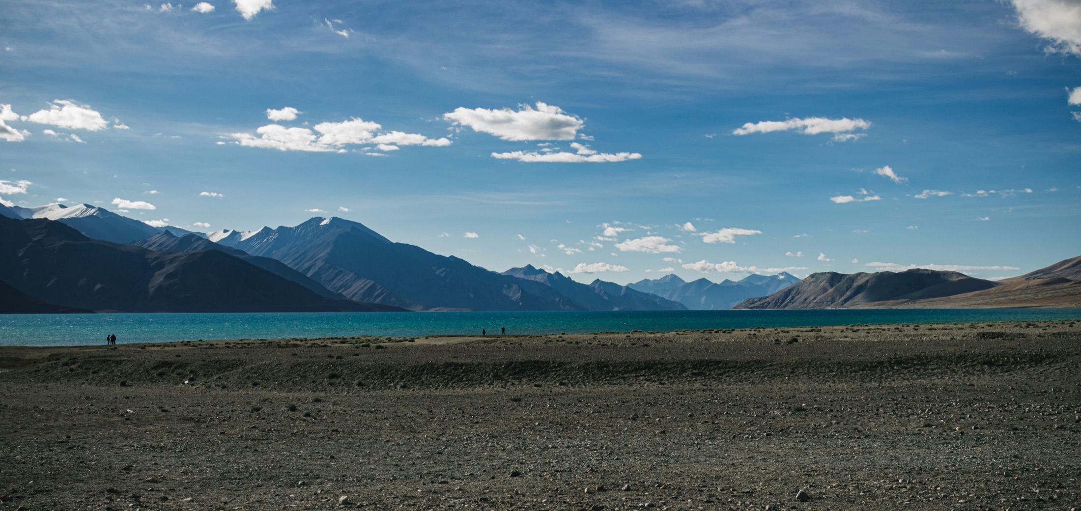 Pangong Lake stretching beneath the mountains of Ladakh